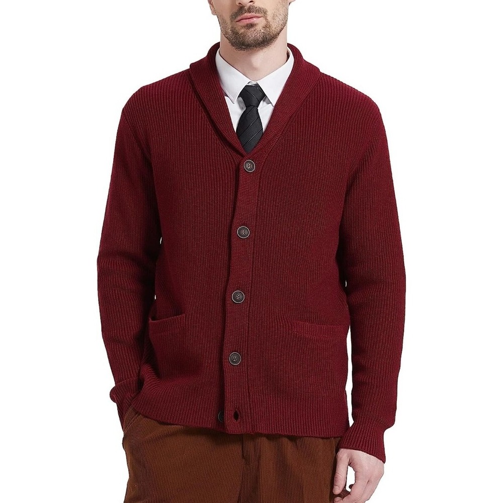 Kallspin‎ Men's Merino Wool Shawl Collar Cardigan Sweater 4XL Button Down Blend